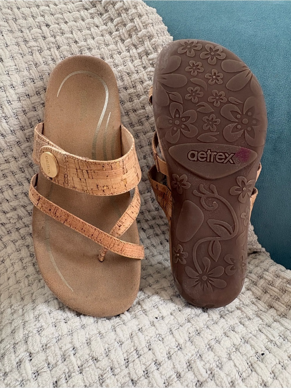 Aetrex Izzy Adjustable Slide Cork Sandals Size 8.5
